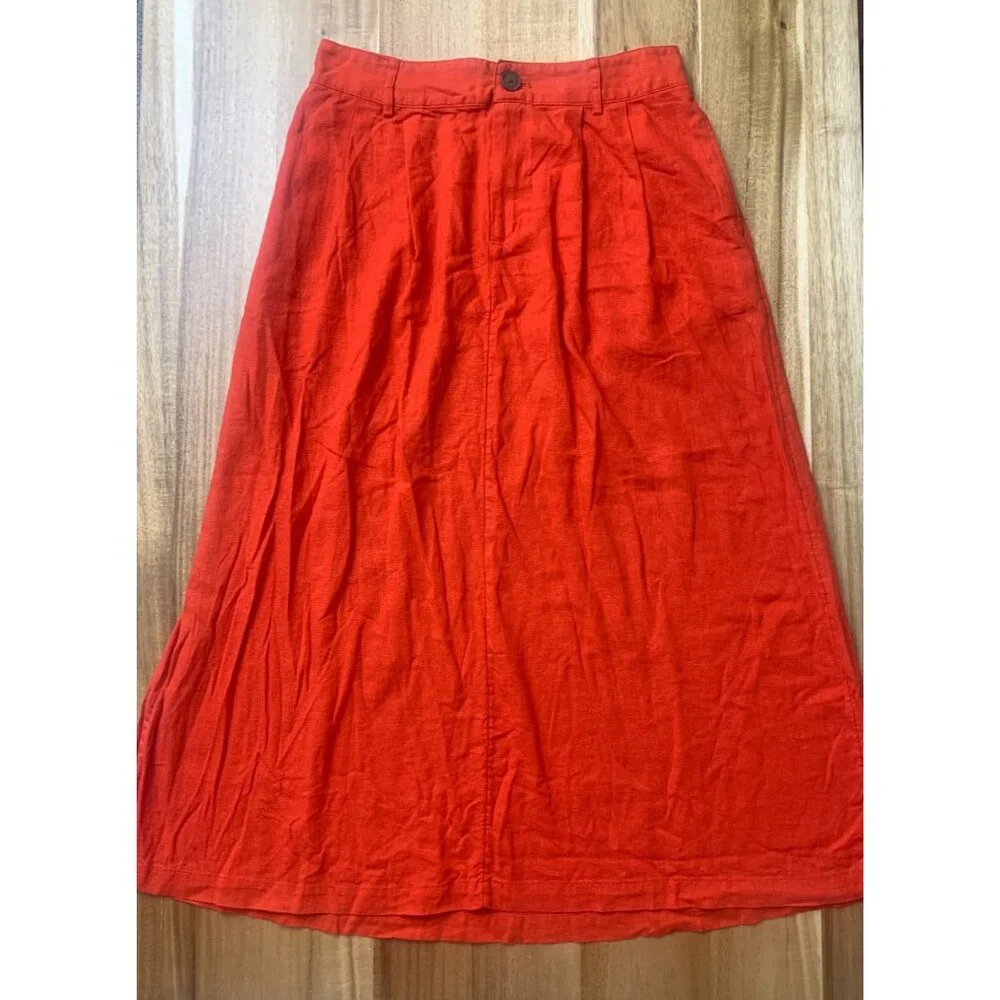 A New Day Womens Casual Red Linen Blend A-Line Midi Skirt With Pockets Medium - Picture 2 of 10